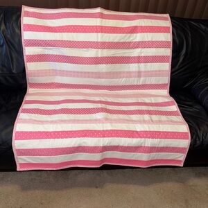 Handmade Baby Girl Quilt Pink White Stripes Reversible Blanket Crib Toddler Gift